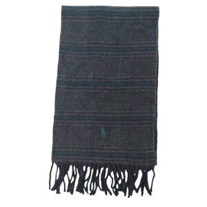POLO Ralph Lauren Green Gray Black Plaid Reversible Scarf Embroidered POLO Logo